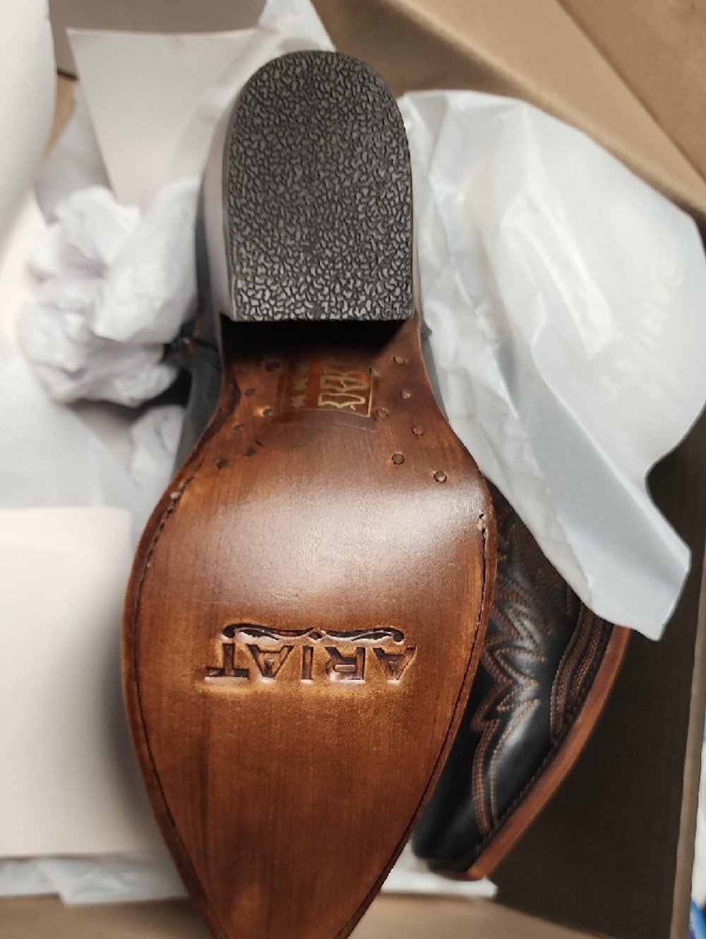 Ariat Jolene Black Leather Western Ankle Boots with Brown Heel Stitching - Picture 3 of 4